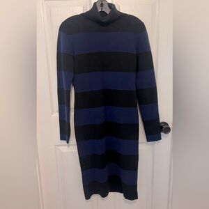 J. CREW Women’s Black & Blue Striped Long Sleeve Turtleneck Sweater Dress Size S